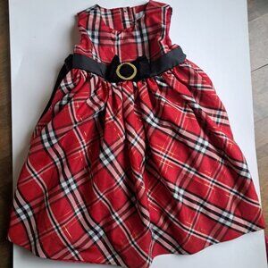 Girl Holiday Christmas Red black bow plaid dress layered taffeta size 4 Camilla